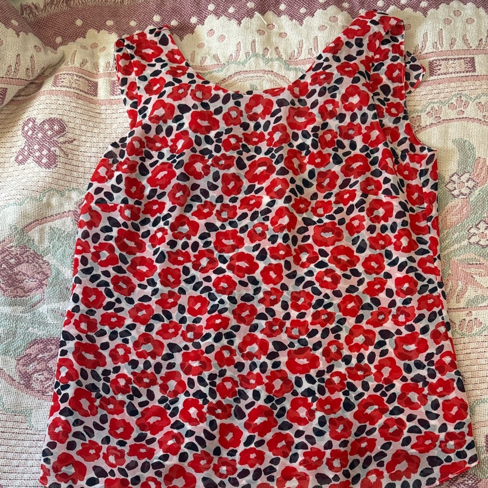 CAbi Red and Black Floral Top